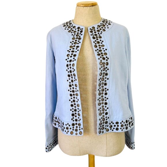 Doncaster Sport Womens Size M Light Blue Grommet Embellished Cotton Blend Jacket - Picture 1 of 12
